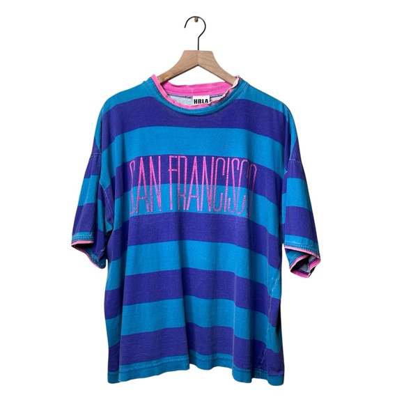 Vintage 80s Striped San Francisco Boxy Oversized Boxy T-Shirt - Picture 1 of 13
